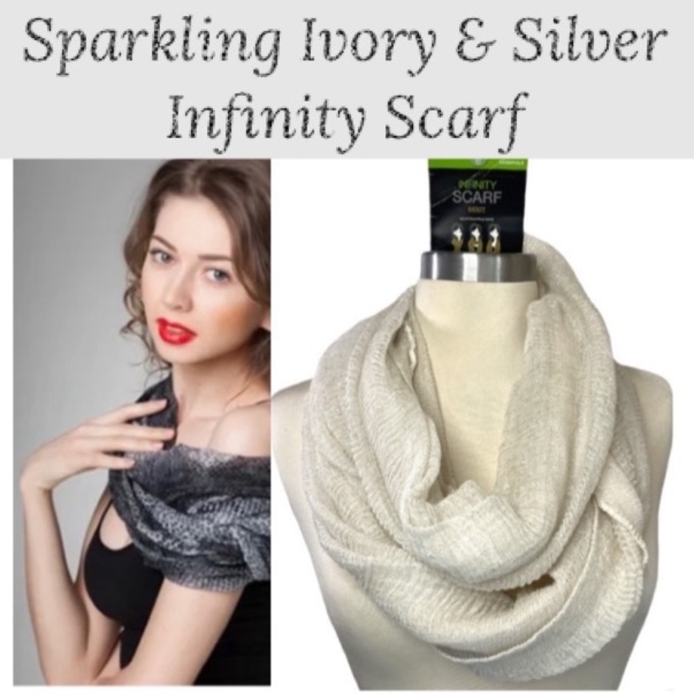 Sparkle Cream Silver Infinity Scarf Gorgeous Ivory & Silver Fashion Scarf
